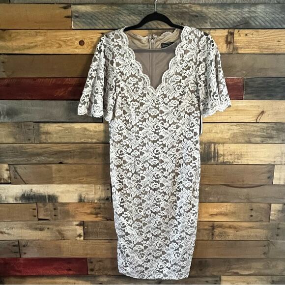 Jessica Howard Tan and White Lace Short Sleeve Dress Size 10‎ - Picture 1 of 12